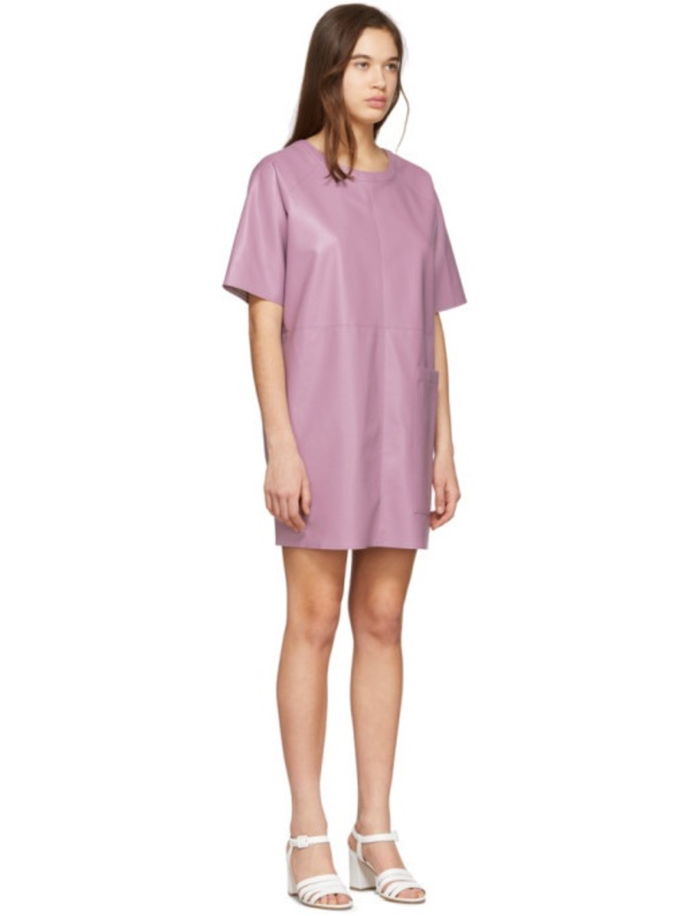 $330 AERON size 38 US M Purple Faux Leather Zelda Dress Mini Short Slv Pocket